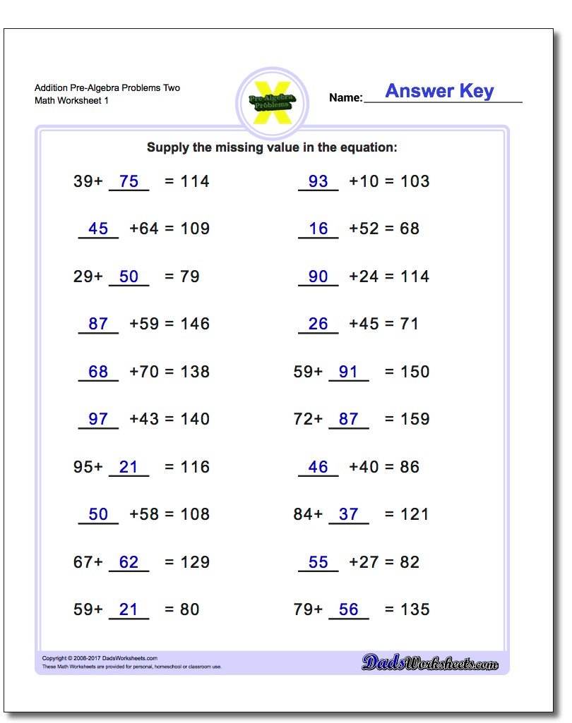 pre algebra worksheets with answer key
